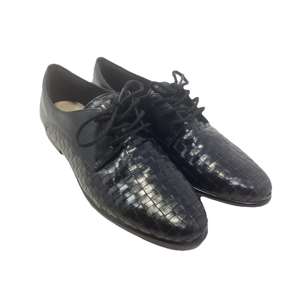 Trotters "Lizzie" Woven Leather Oxfords Lace Up 7.5 Narrow  Black
